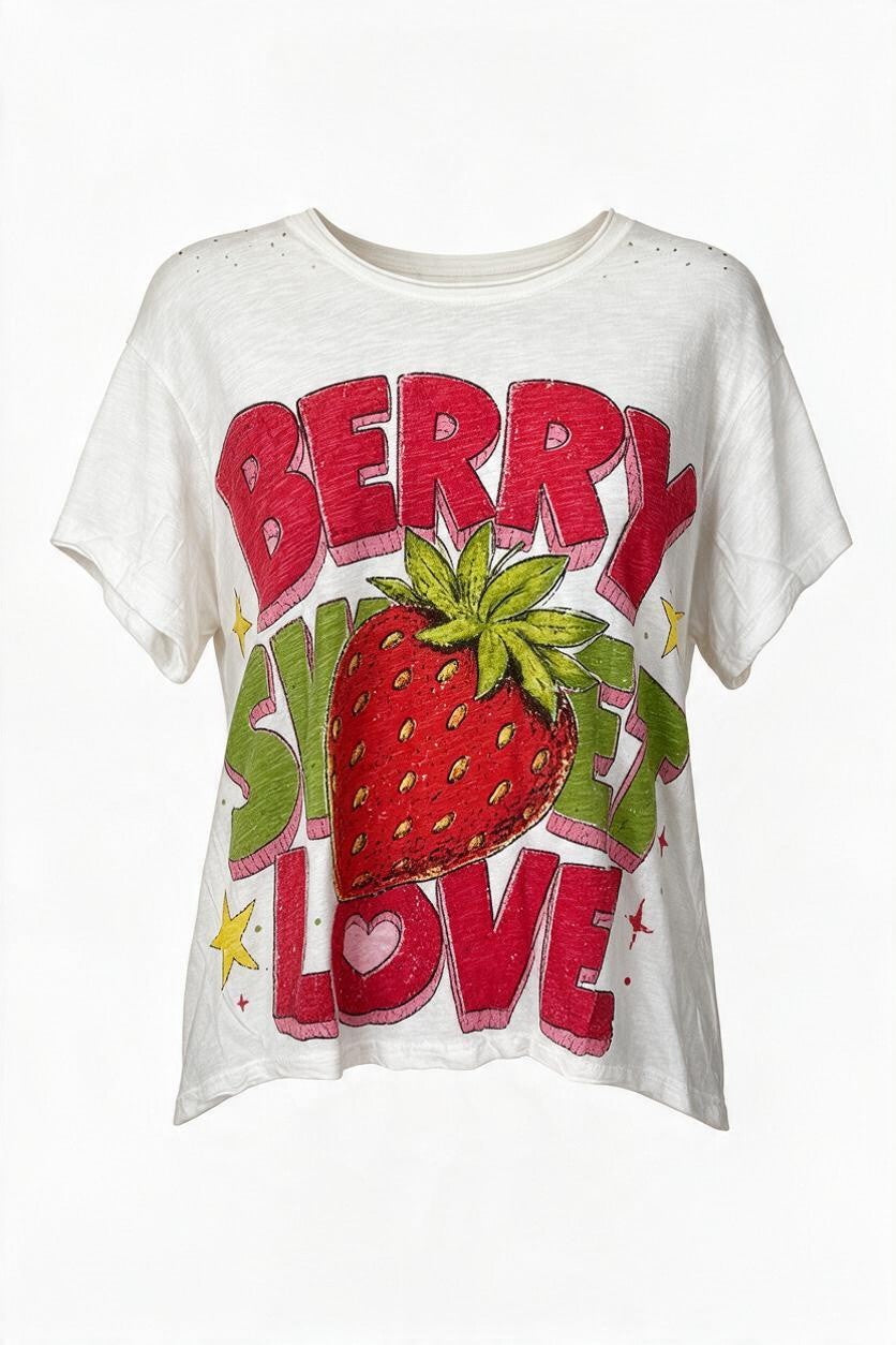 Trestles Clothing Company white cotton vintage-style graphic tee with distressed details and strawberry print